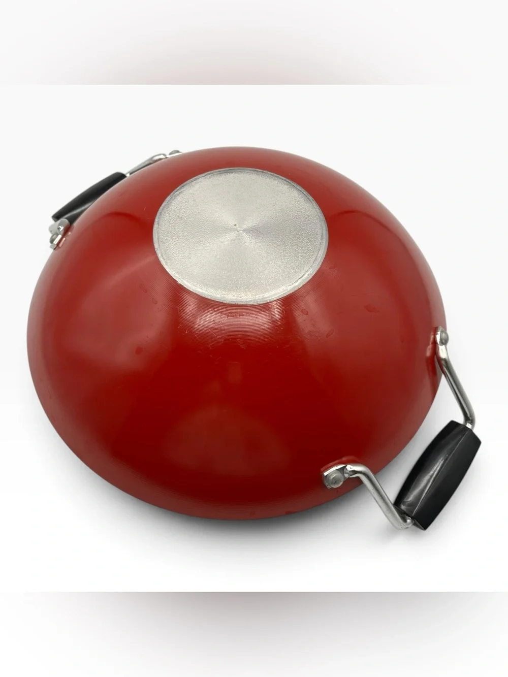 Vintage mid century modern Alluminum Wok Red Greek Key Round Bottom Stovetop Pan